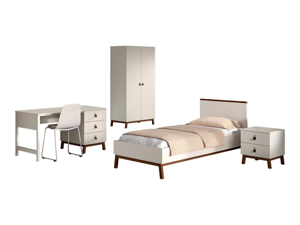Ensemble Chambre sezane lit 90x200 + chevet + armoire 2 portes + bureau clay