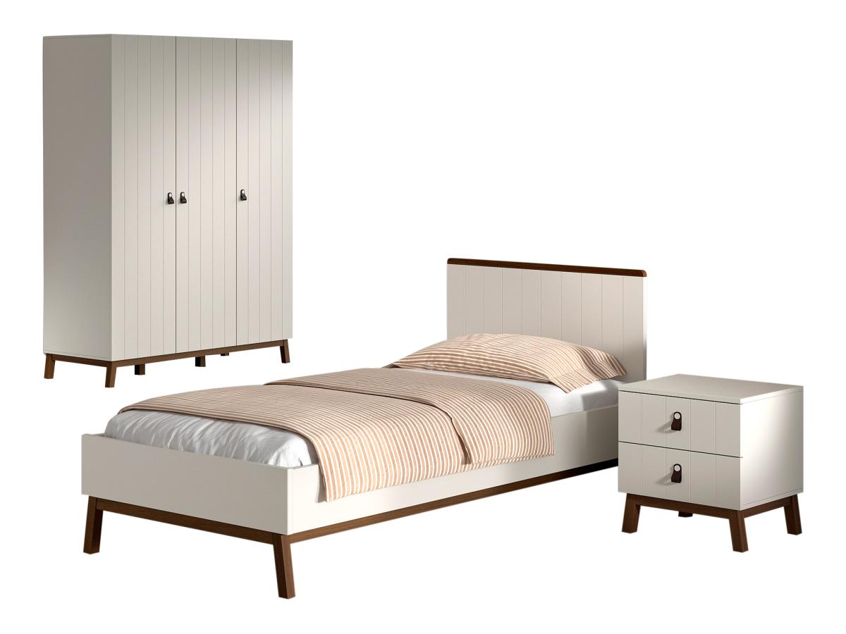 Ensemble Chambre sezane lit 90x200 + chevet + armoire 3 portes clay
