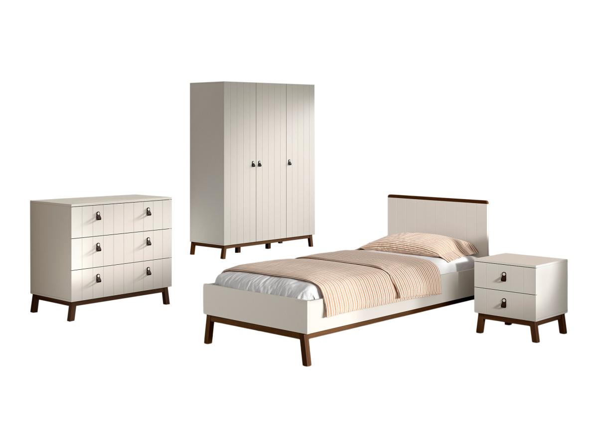 Ensemble Chambre sezane lit 90x200 + chevet + armoire 3 portes + commode clay