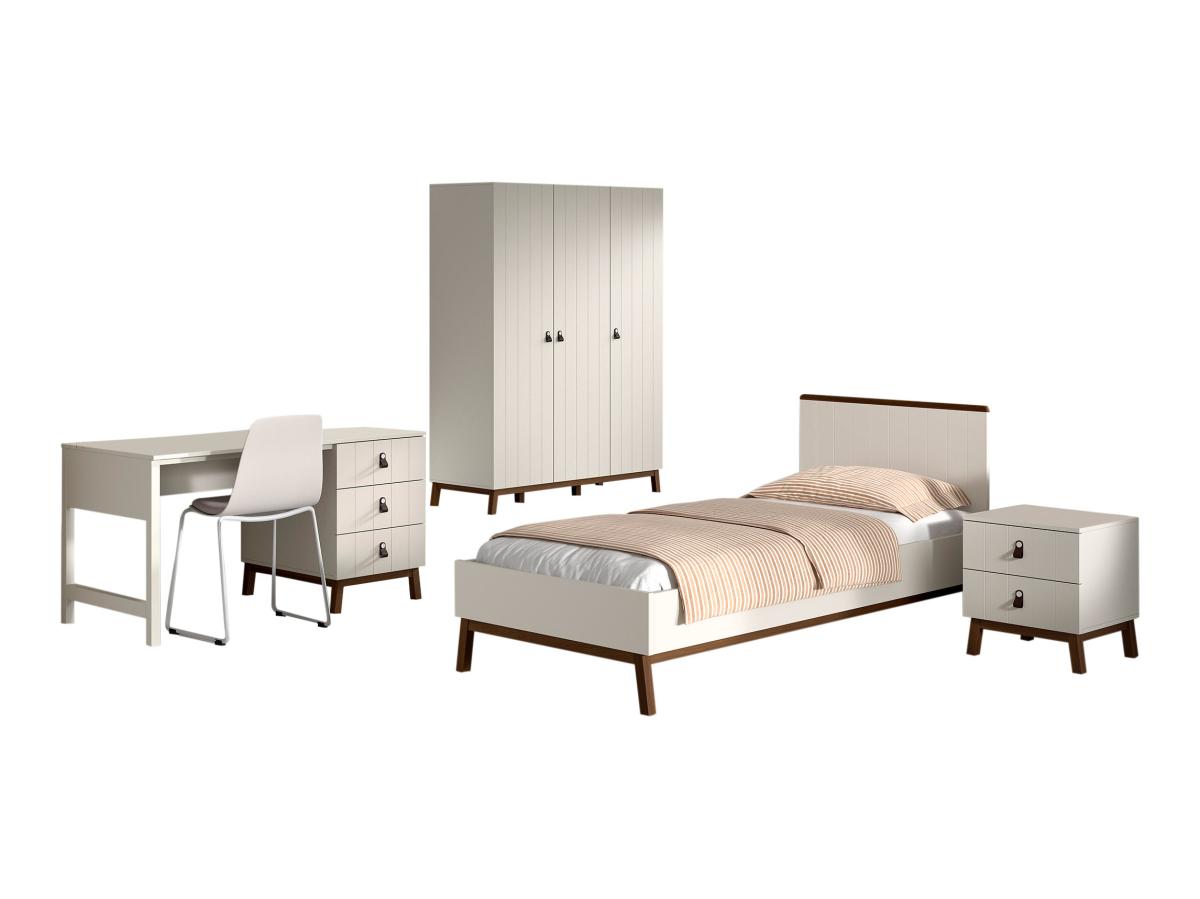 Ensemble Chambre sezane lit 90x200 + chevet + armoire 3 portes + bureau clay
