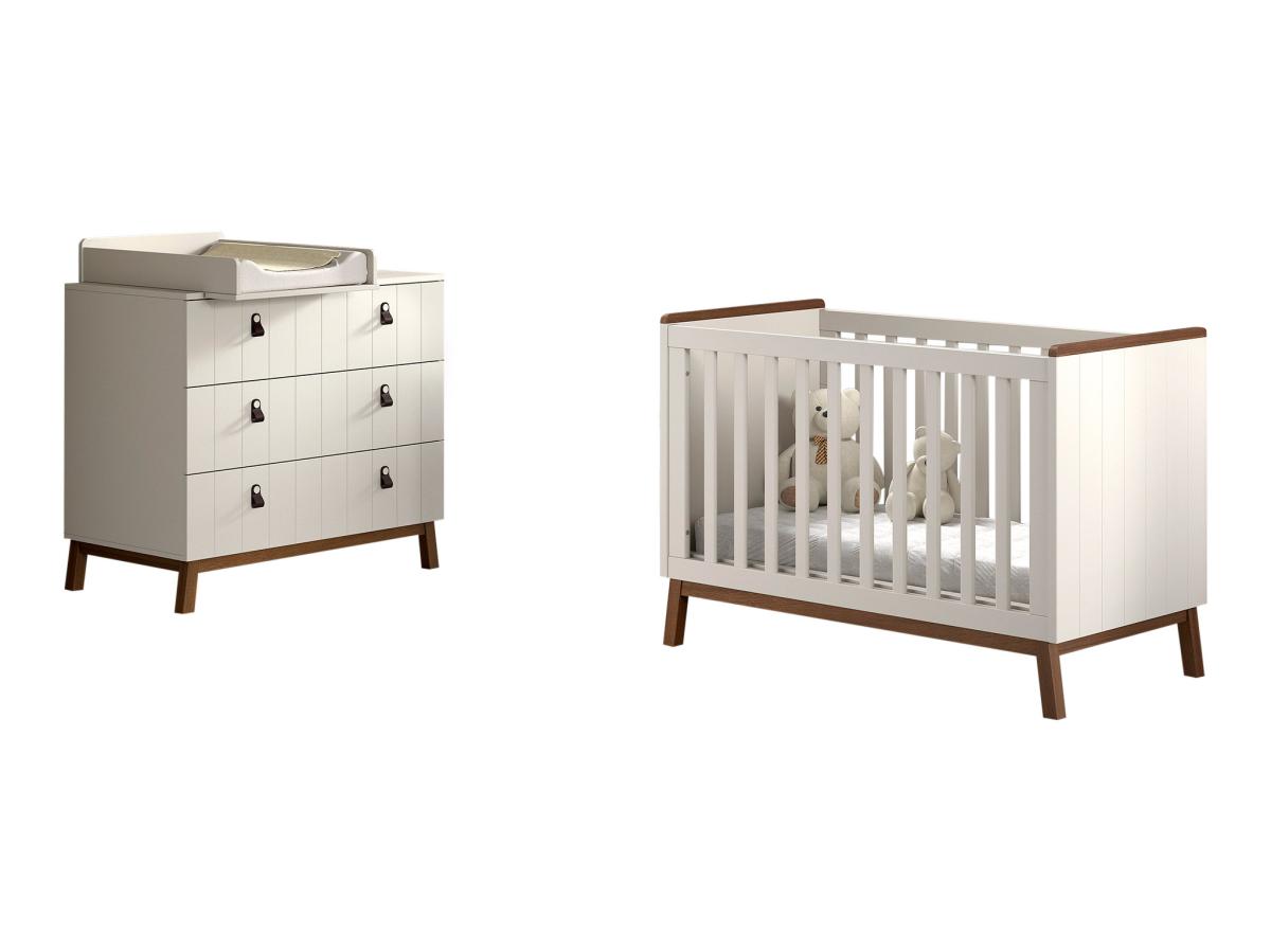 Ensemble Chambre sezane lit bébé 60x120 + commode + plan à langer clay