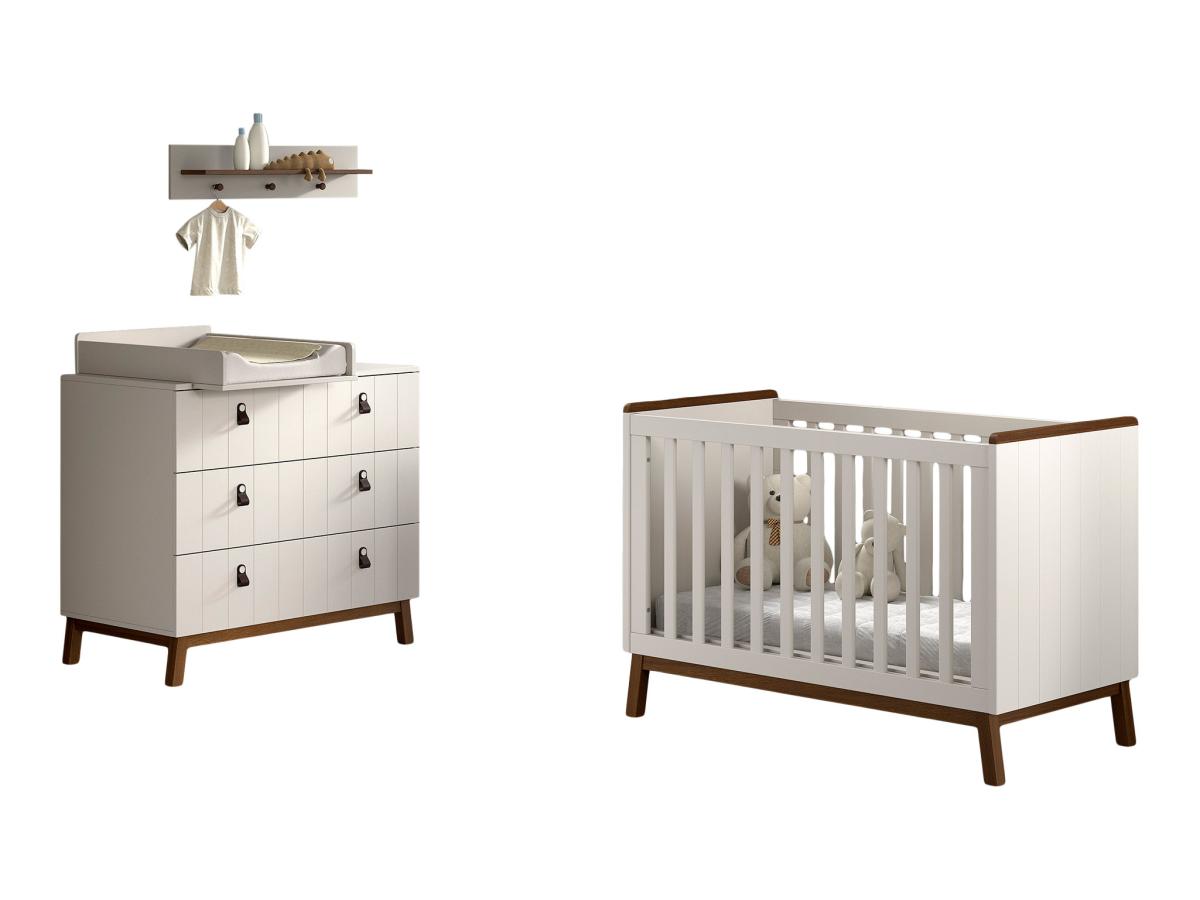 Ensemble Chambre sezane lit bébé 60x120 + commode + plan à langer + étagère murale clay