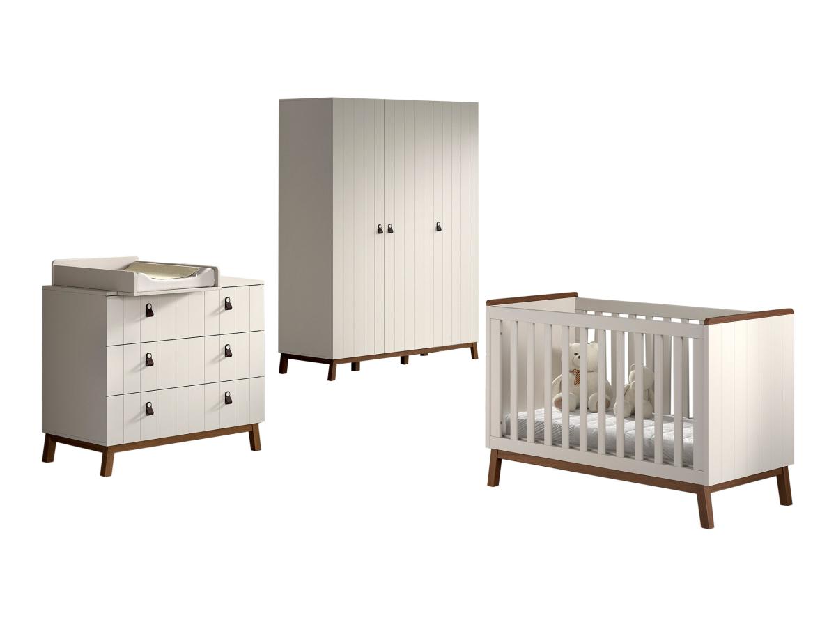 Ensemble Chambre sezane lit bébé 60x120 + commode + plan à langer + armoire 3 portes clay