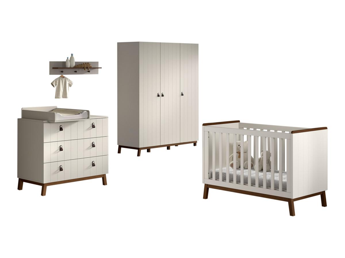 Ensemble Chambre sezane lit bébé 60x120 + commode + plan à langer + étagère murale + armoire