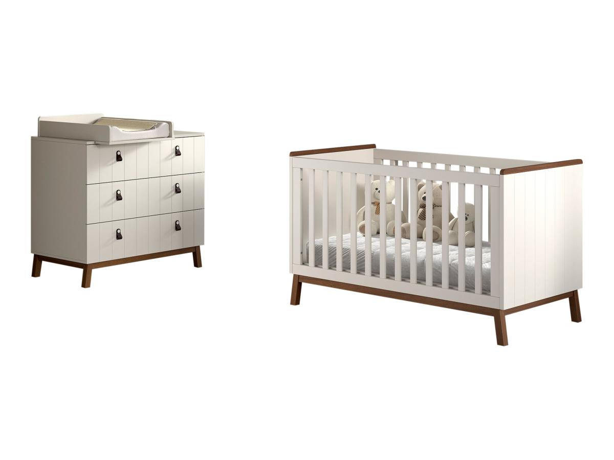 Ensemble Chambre sezane lit junior 70x140 + commode + plan à langer clay