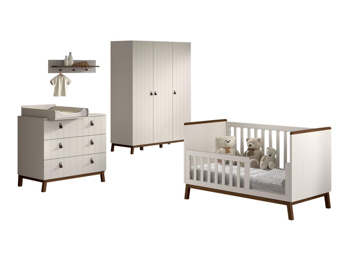 Ensemble Chambre sezane lit junior 70x140 + commode + plan à langer + étagère murale + armoire