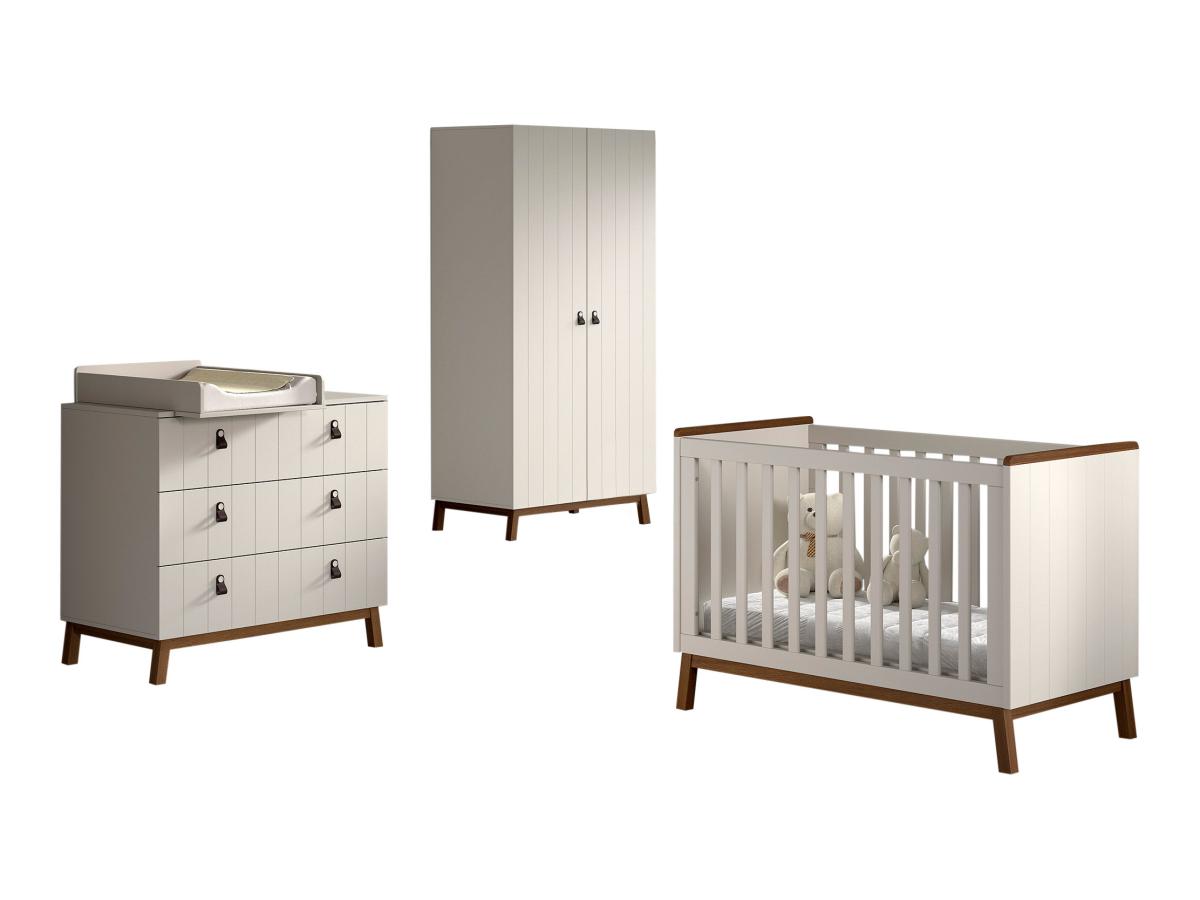 Ensemble Chambre sezane lit bébé 60x120 + commode + plan à langer + armoire 2 portes clay