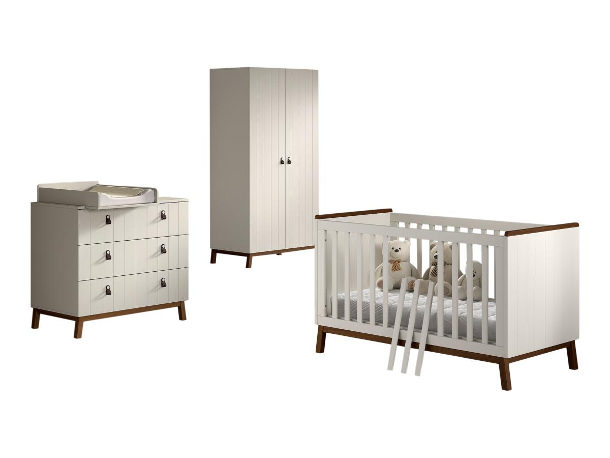 Ensemble Chambre sezane lit junior 70x140 + commode + plan à langer + armoire 2 portes clay