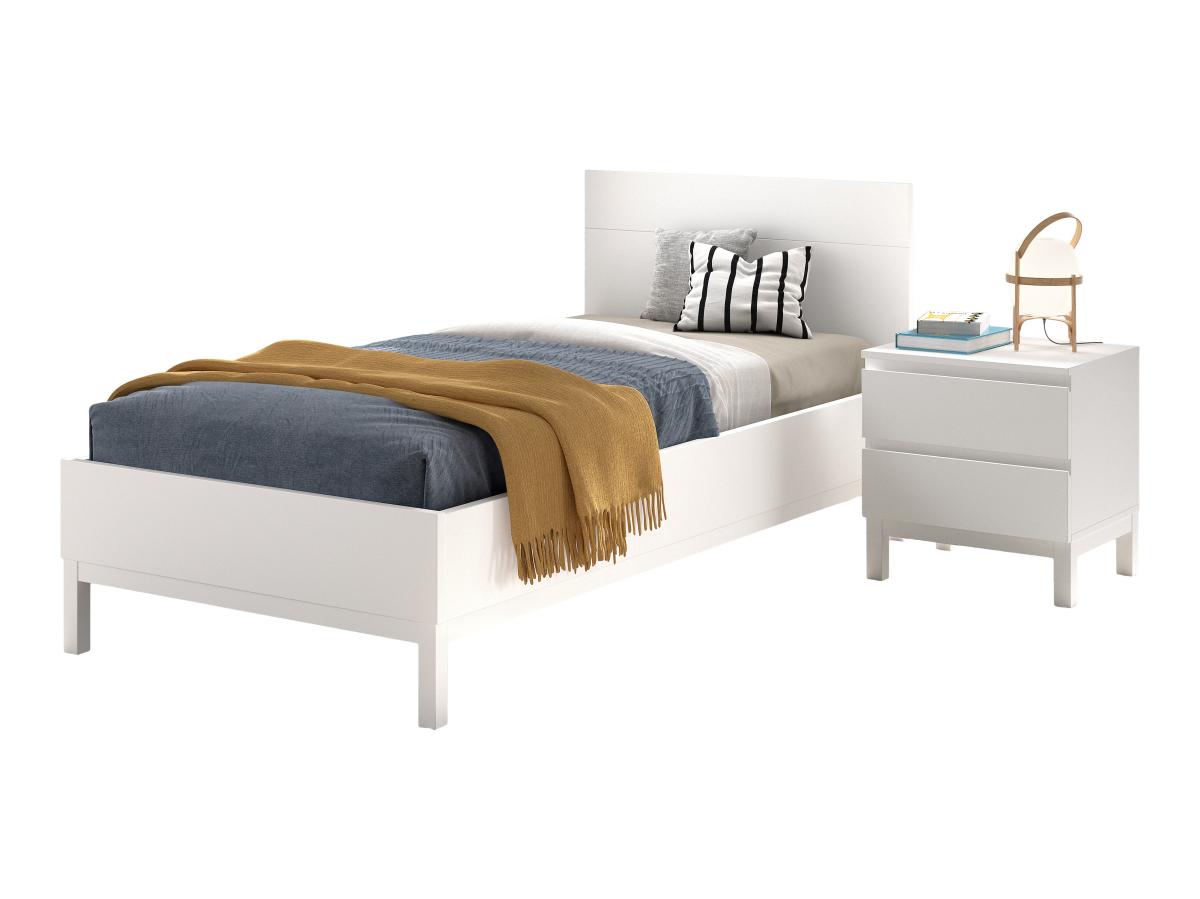 Ensemble Chambre eva lit 90x200 + chevet blanc