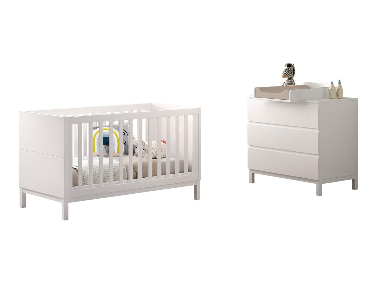 Ensemble Chambre eva lit junior 70x140 + commode + plan à langer blanc