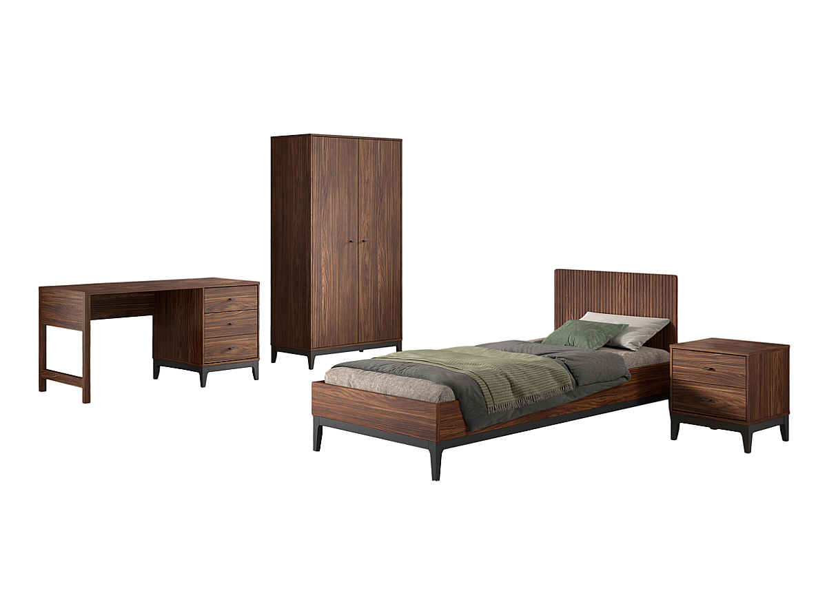 Ensemble Chambre ilyas lit 90x200 + chevet + armoire 2 portes + bureau