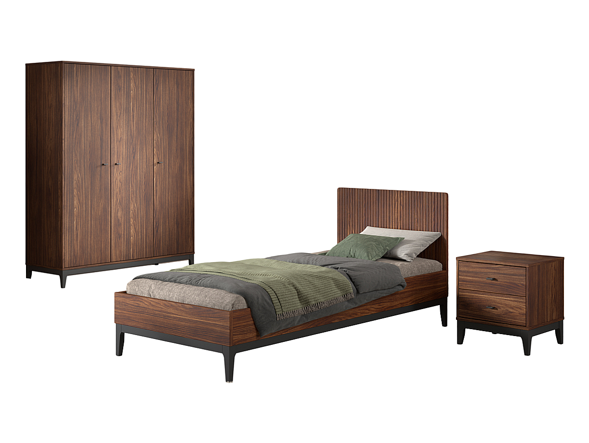 Ensemble Chambre ilyas lit 90x200 + chevet + armoire 3 portes