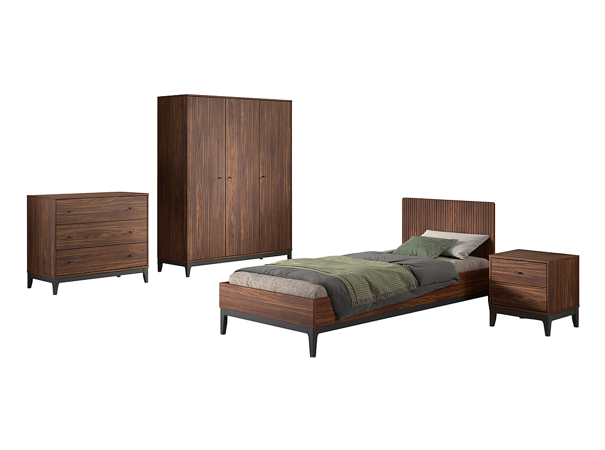 Ensemble Chambre ilyas lit 90x200 + chevet + armoire 3 portes + commode