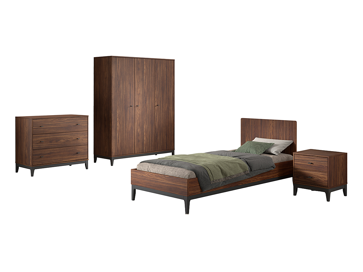 Ensemble Chambre ilyas lit 90x200 + chevet + armoire 3 portes + bureau