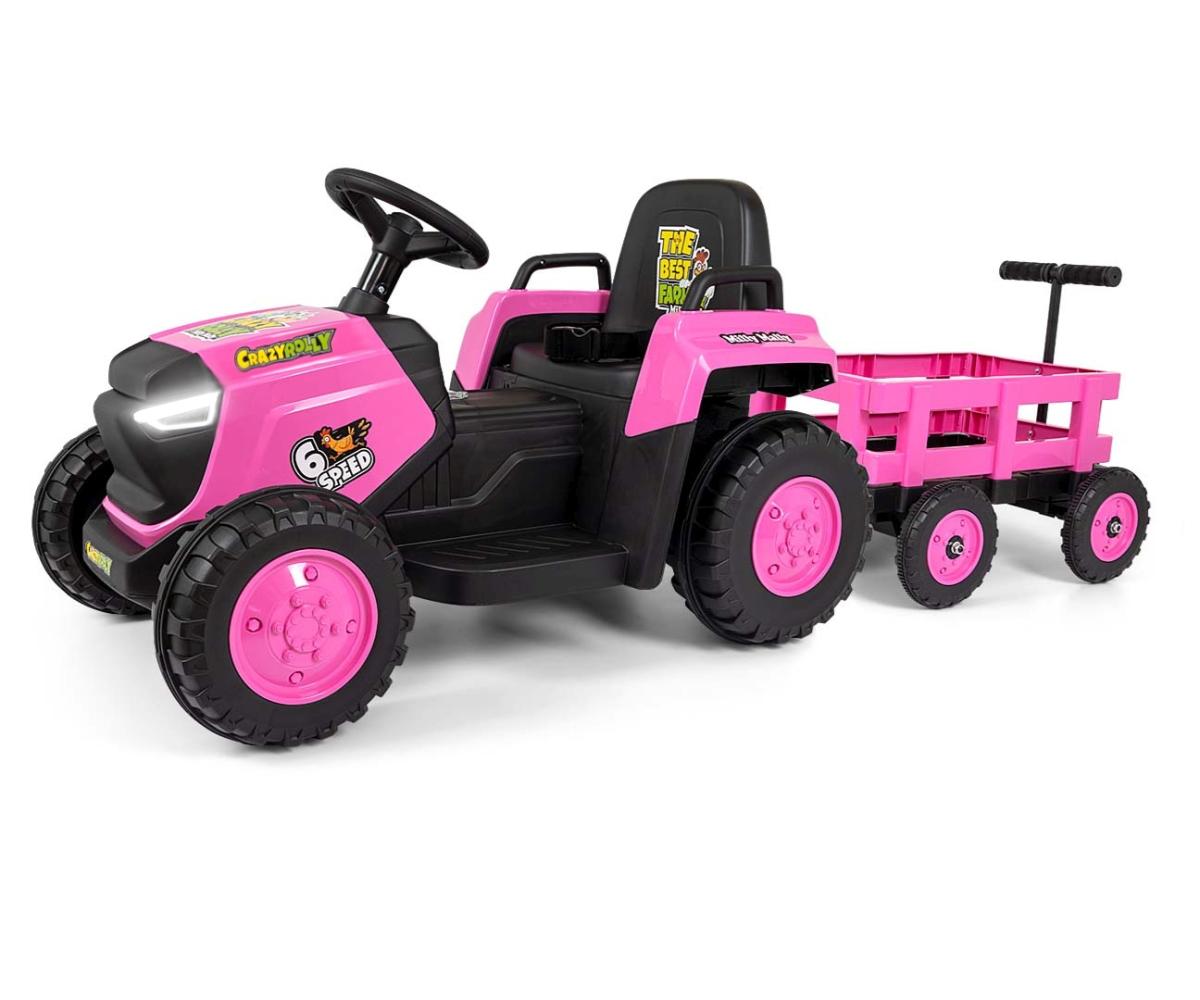 Tracteur rose avec remorque