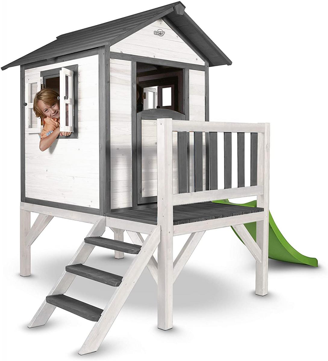 AXI Maisonnette Lodge XL en bois Blanc gris toboggan Vert