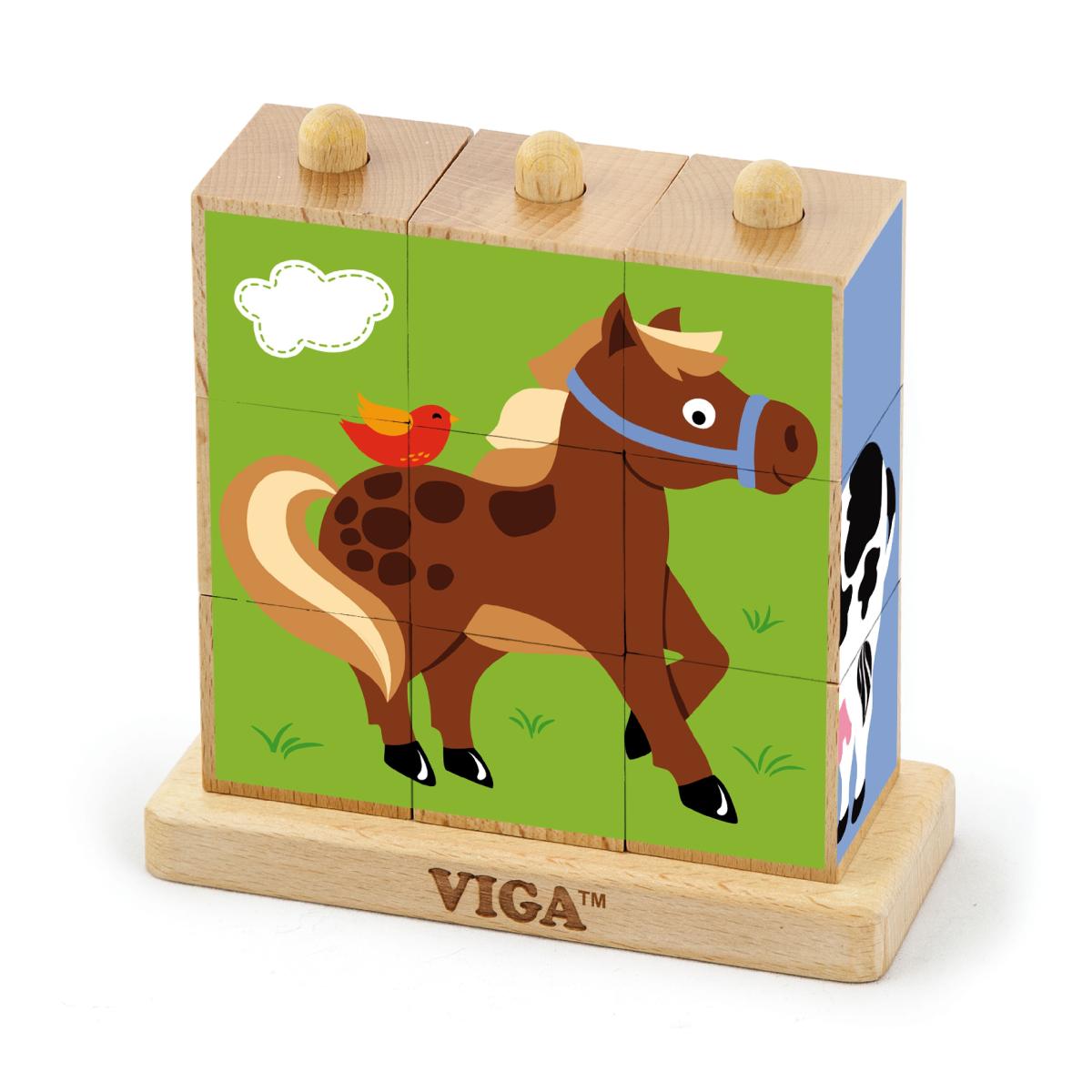 Puzzle cubes à empiler 9pcs Viga 50833 - Animaux de la ferme