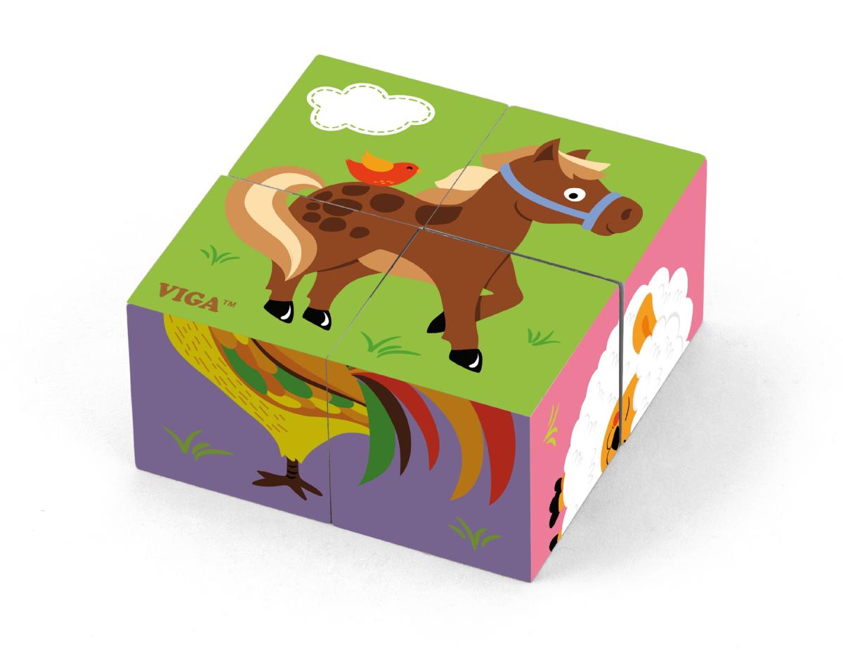 Puzzle cubes 4pcs (6 faces) Viga 50835 - Animaux de la ferme