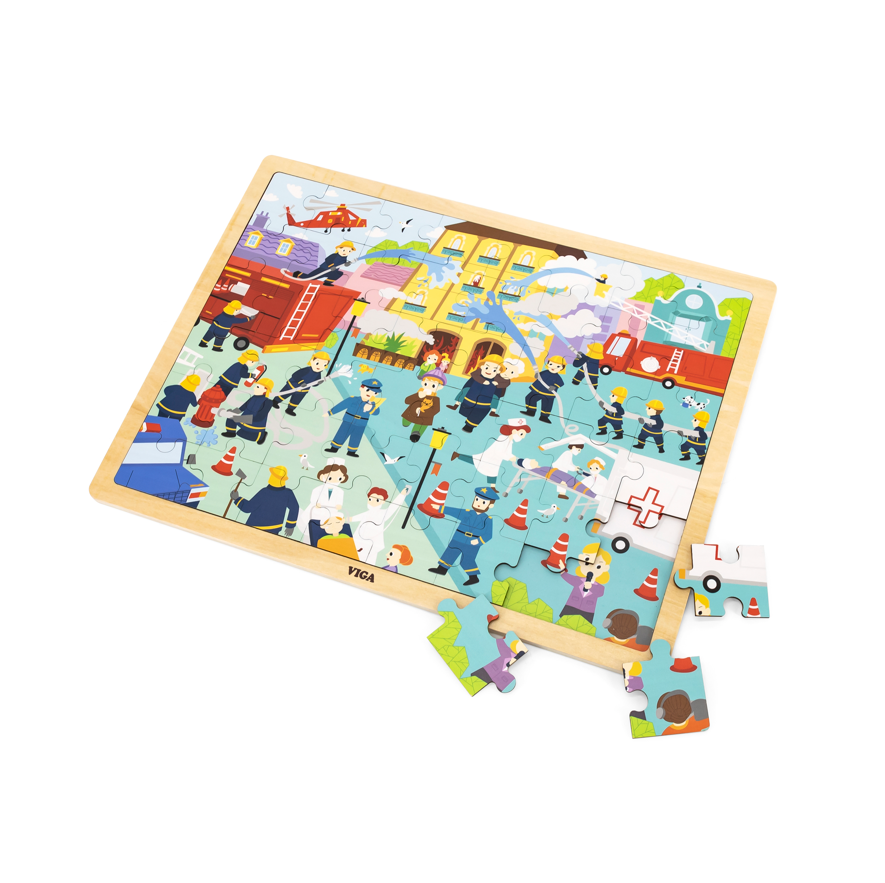 Puzzle en bois 48 pièces Viga 44581 - Pompiers