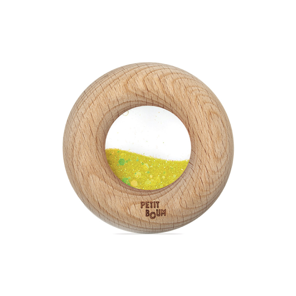 Donut sensoriel en bois jaune paillettes