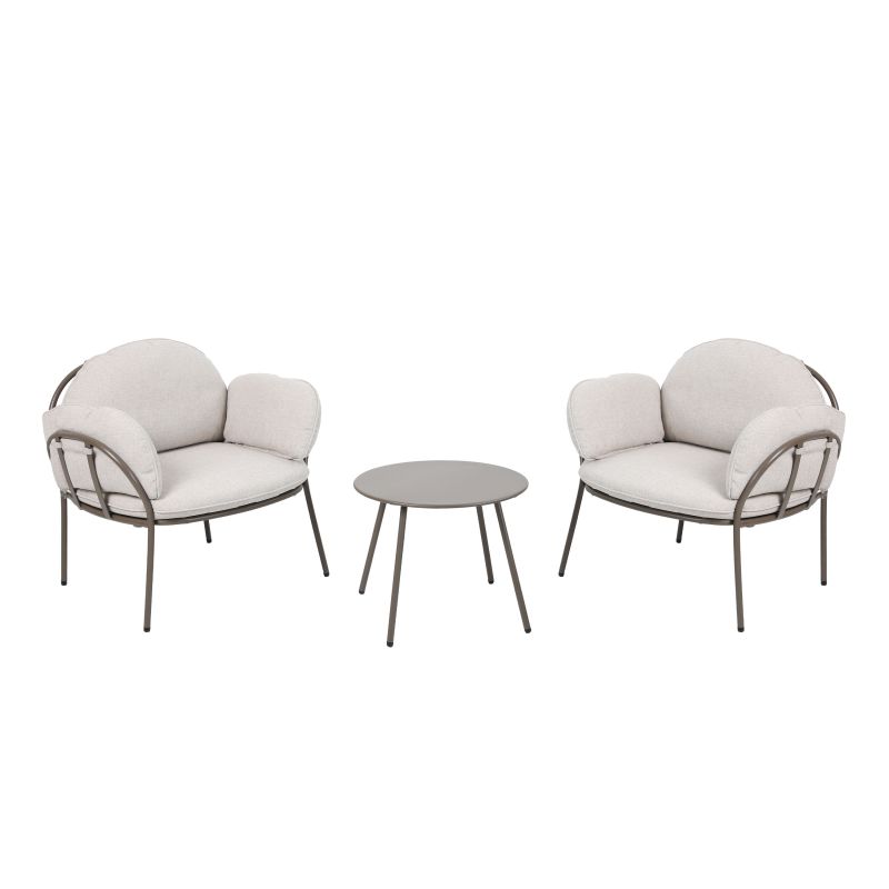 Salon avec table et 2 fauteuils Taupe/Beige Ziva