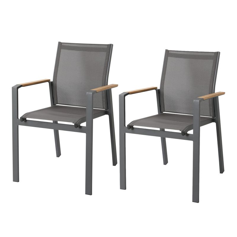 Chaises de jardin Anthracite/Teck - Lot de 2 pièces Alva