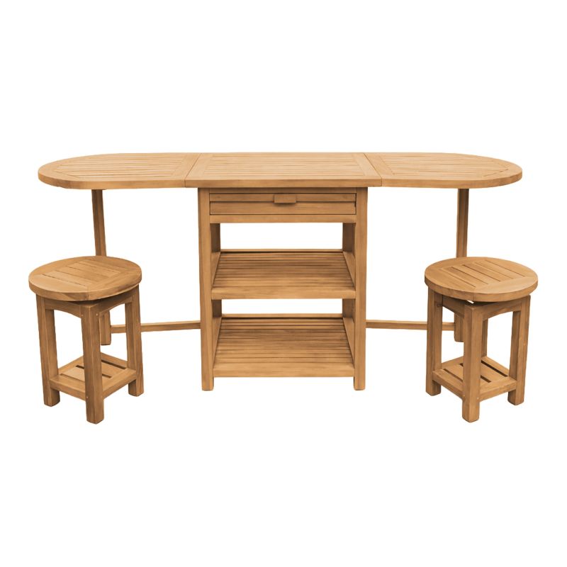 Ensemble de bar bas pliable en Teck avec 2 tabourets - Nomani