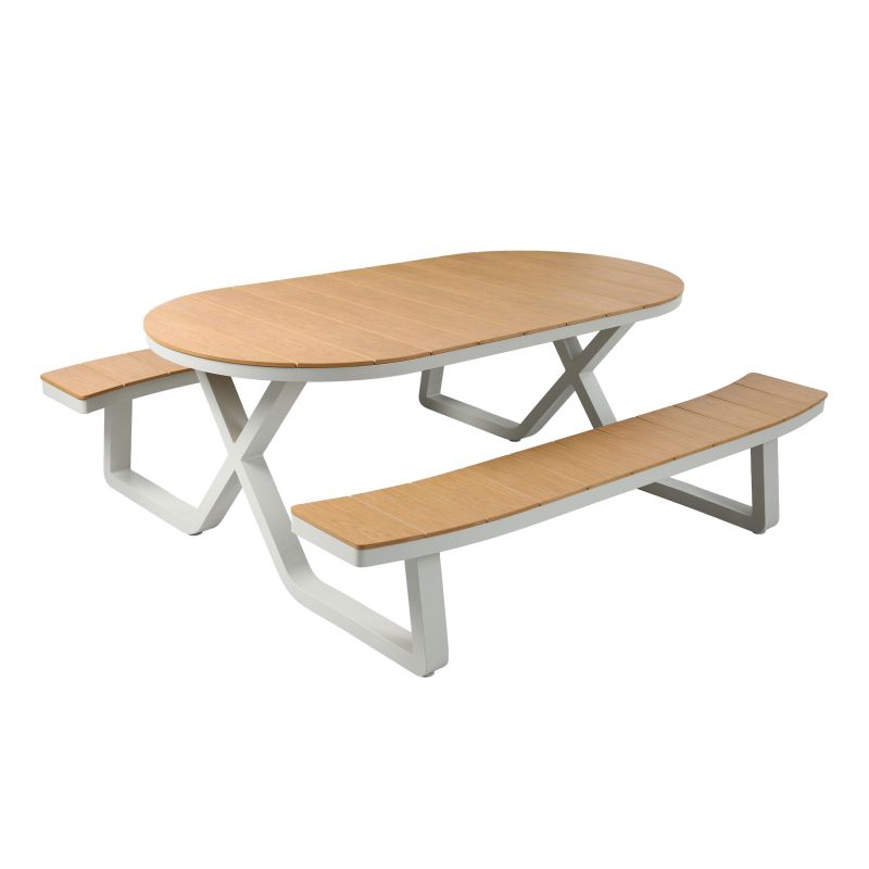 Table de pique-nique avec 2 bancs ovales Jax