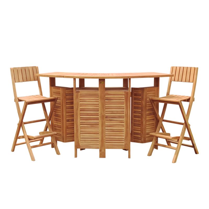 Set de bar pliable en Teak avec 2 tabourets de bar - Bruno