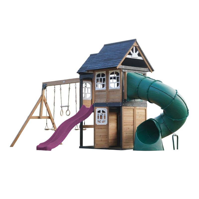 Aire de jeux - Toboggan violet et toboggan tubulaire - Noud