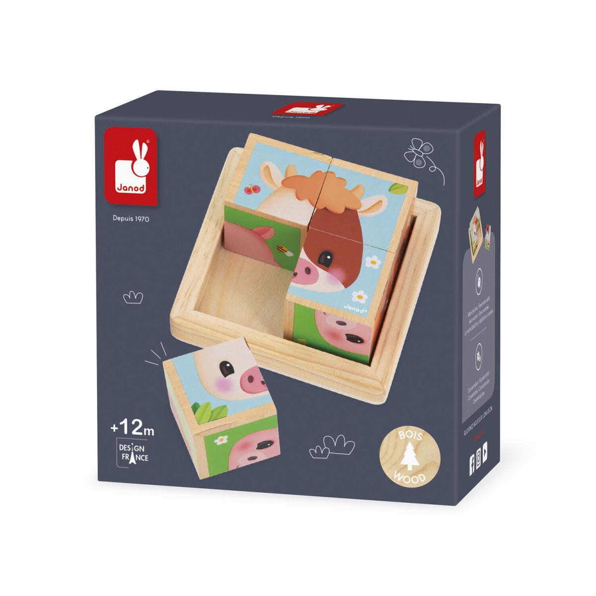 Puzzle 4 cubes Les animaux de la ferme