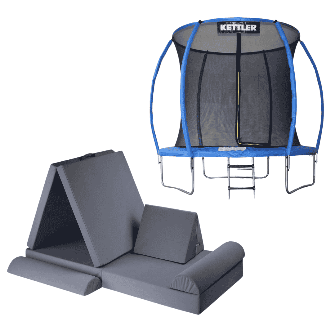 KETTLER Pack Saut & Détente : Trampoline JUMP 244 + Canapé enfant KREATY (gris)