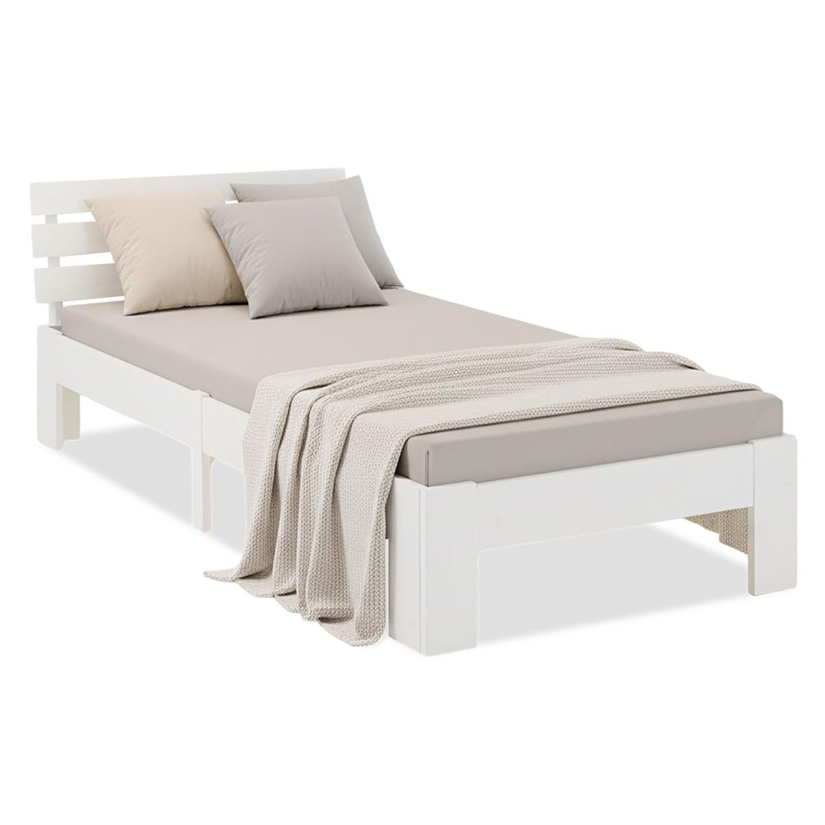Lit en Bois 90x200 cm Blanc avec Matelas