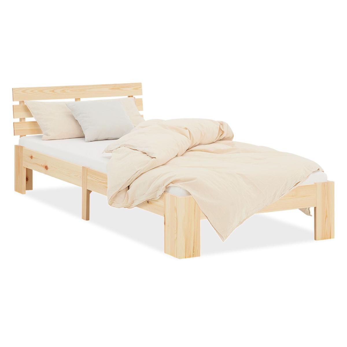 Lit en Bois 90x200 cm Naturel avec Matelas à ressorts