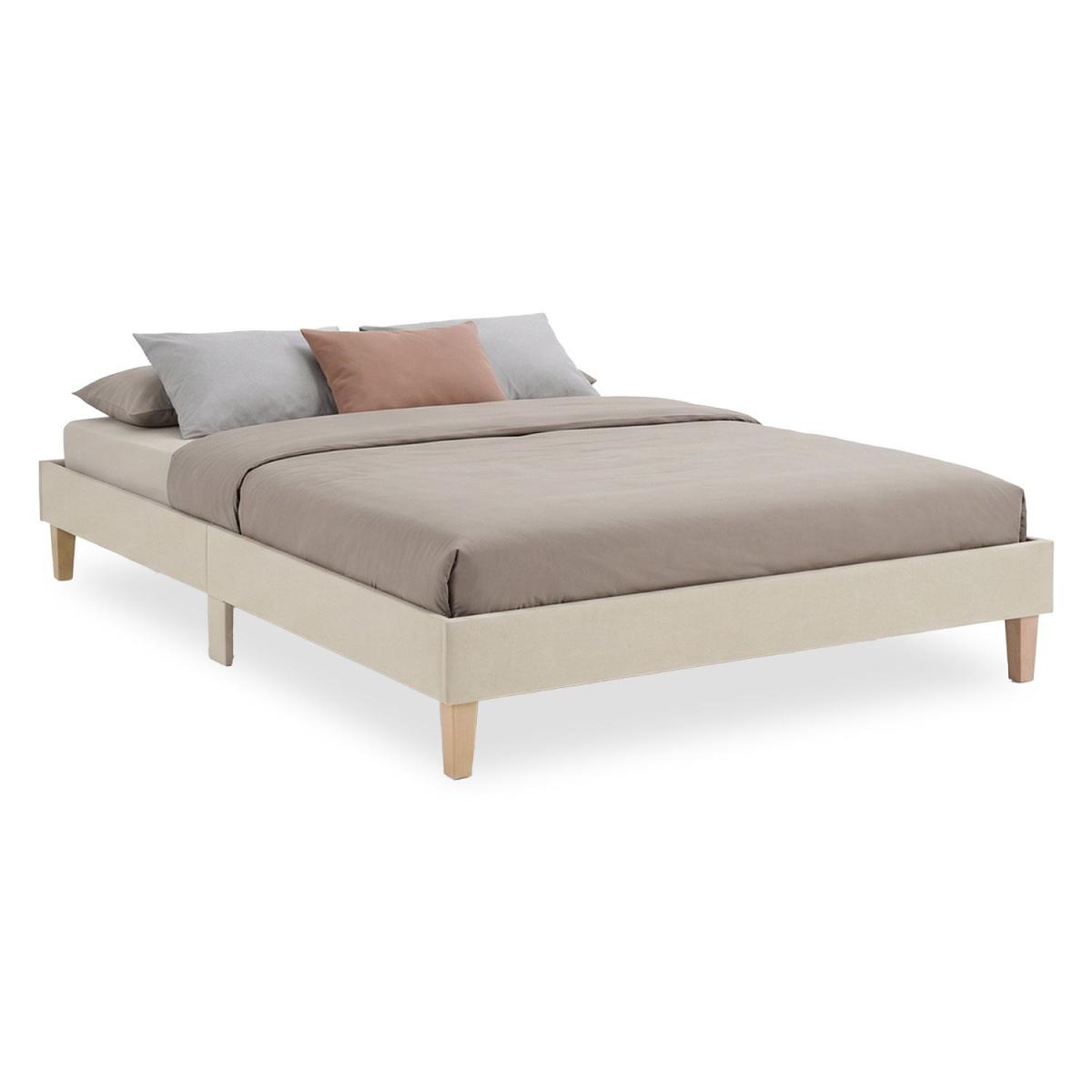 Lit rembourré 140x200 cm beige - lit futon avec sommier à lattes