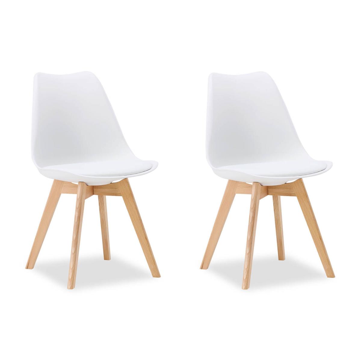 2 Chaises Blanches avec Pieds en Bois