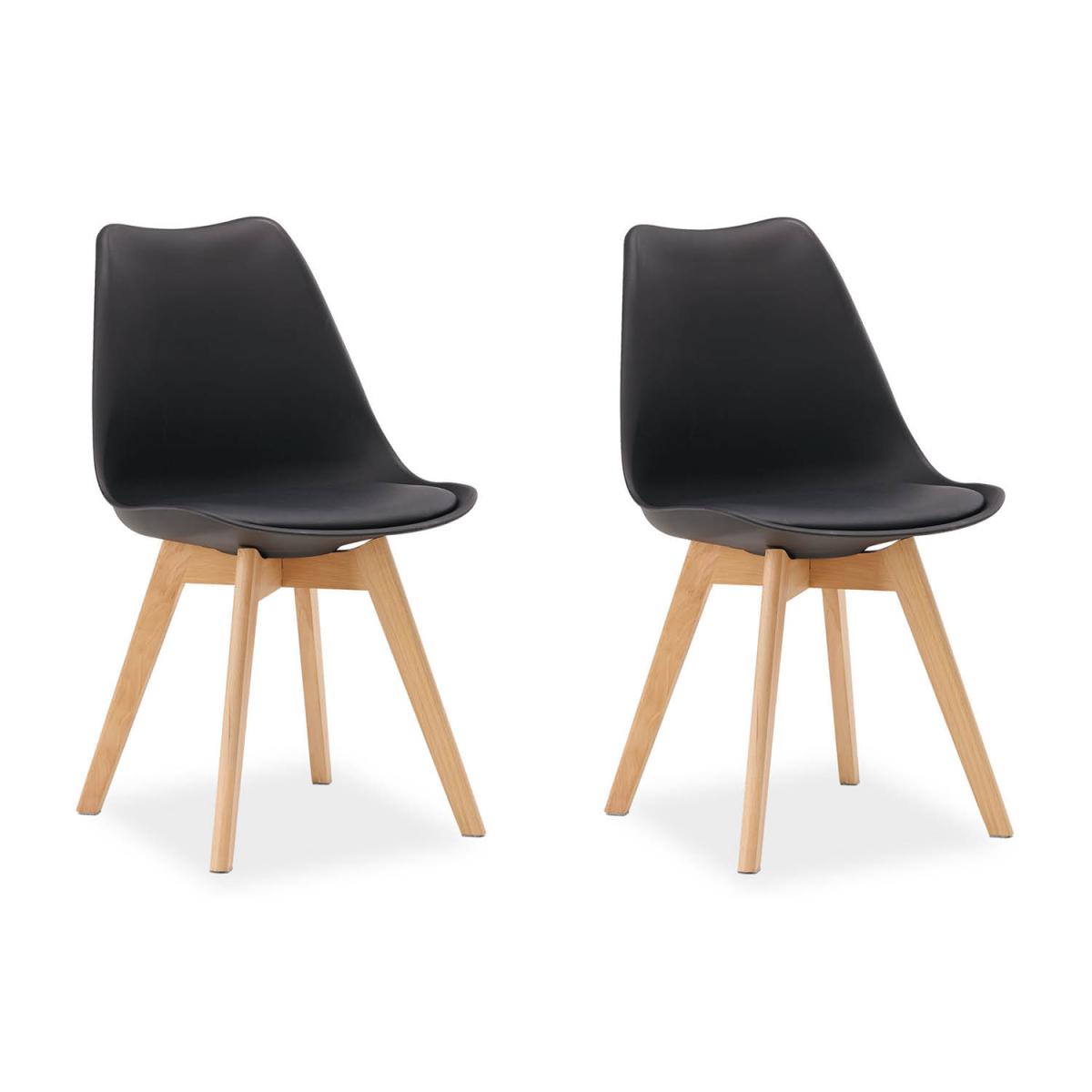 2 Chaises Noires avec Pieds en Bois