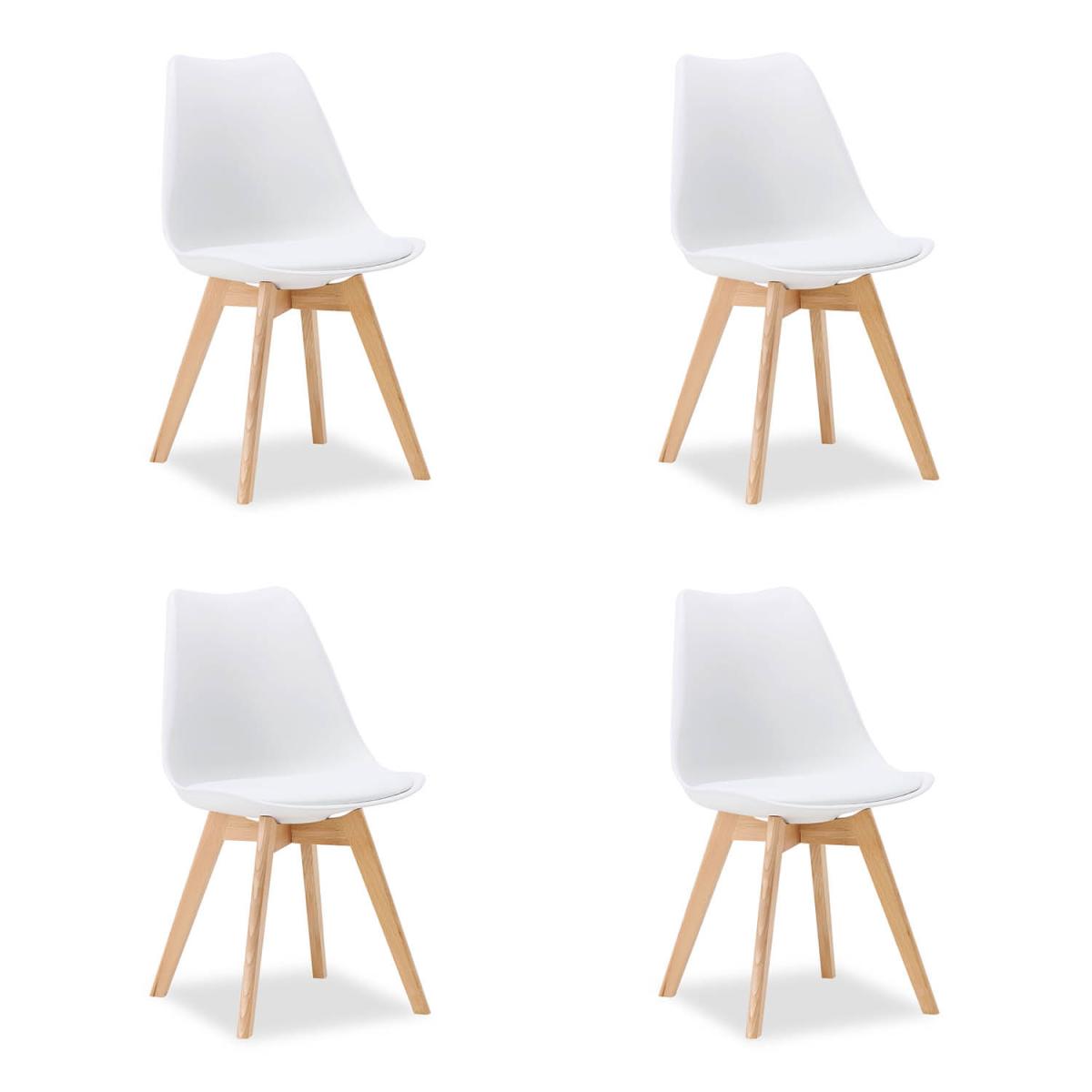4 Chaises Blanches avec Pieds en Bois