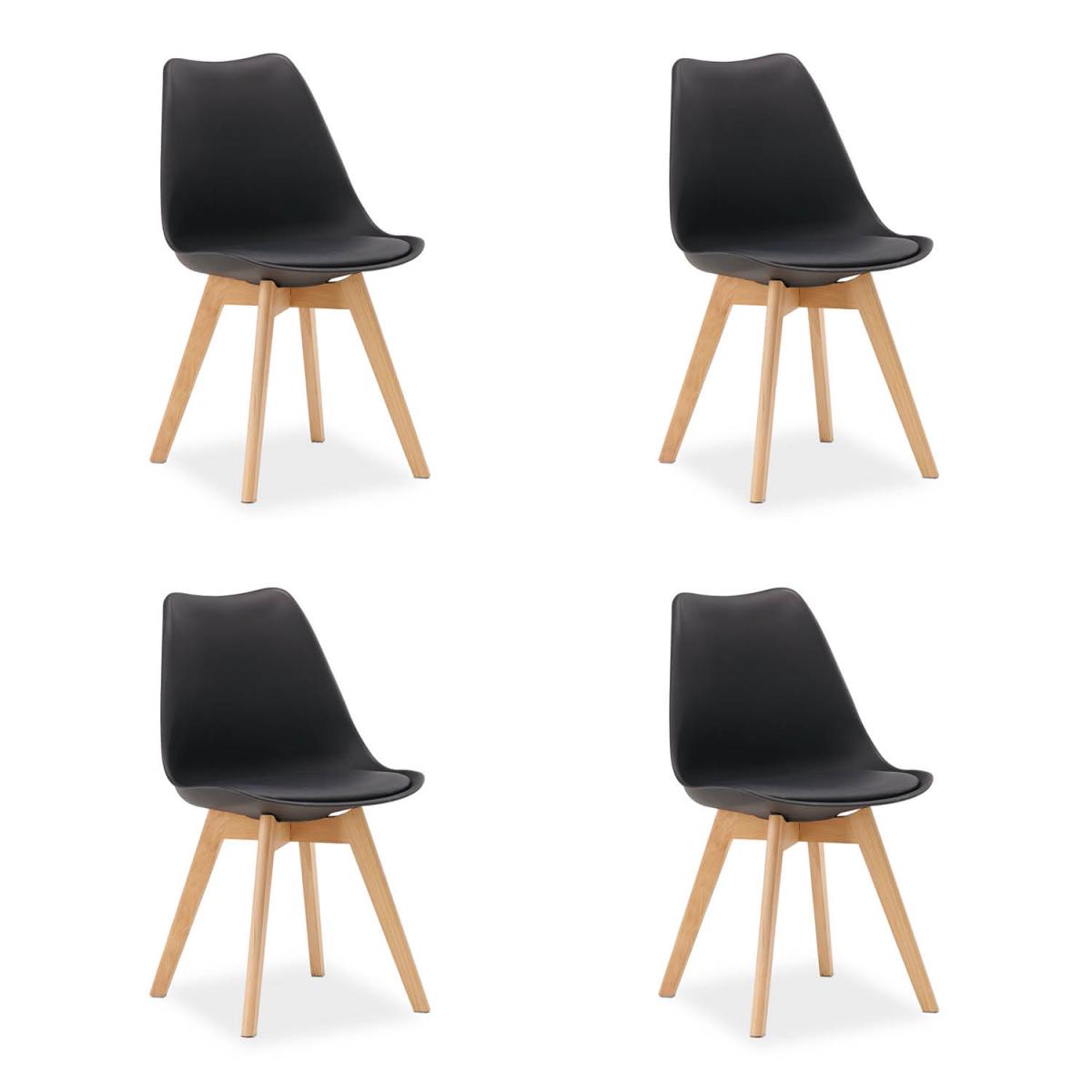 4 Chaises Noires avec Pieds en Bois