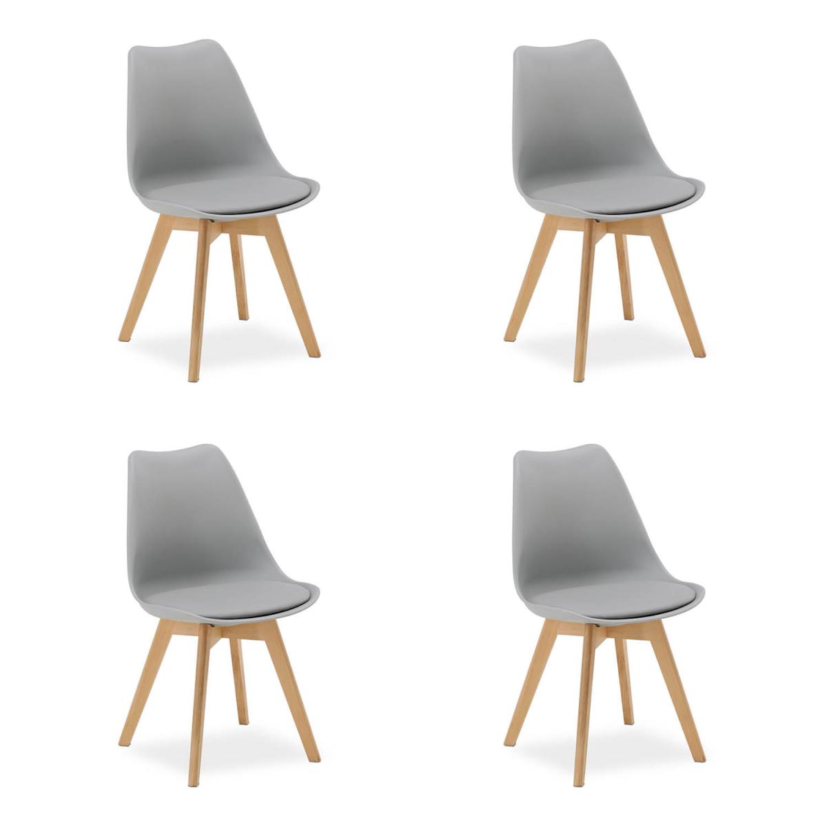 4 Chaises Grises avec Pieds en Bois