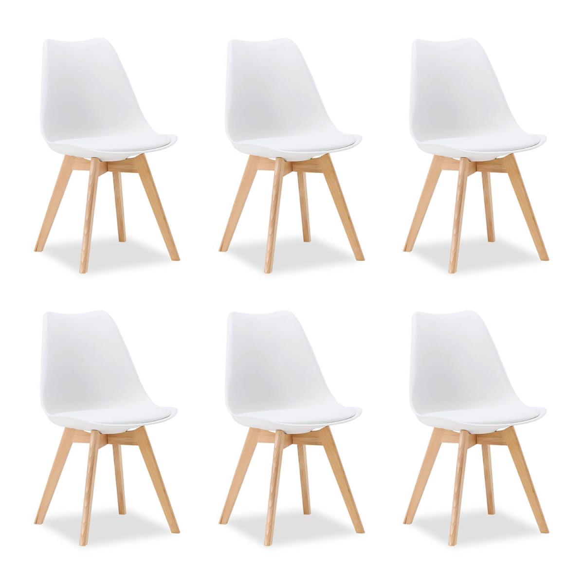 6 Chaises Blanches avec Pieds en Bois