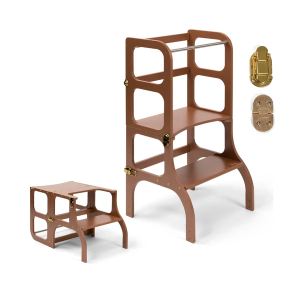 Tour d'apprentissage - table « Step'n'Sit », moka mousse / fermoirs dorés