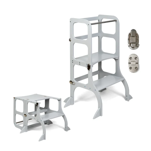 Tour d'apprentissage - table « Step'n'Sit », gris clair / fermoirs argentés, support supplémentaire