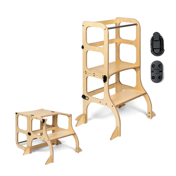 Tour d'apprentissage - table « Step'n'Sit », bois / fermoirs noirs, avec support supplémentaire
