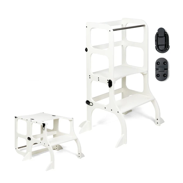 Tour d'apprentissage - table « Step'n'Sit », blanc / fermoirs noirs, avec support supplémentaire