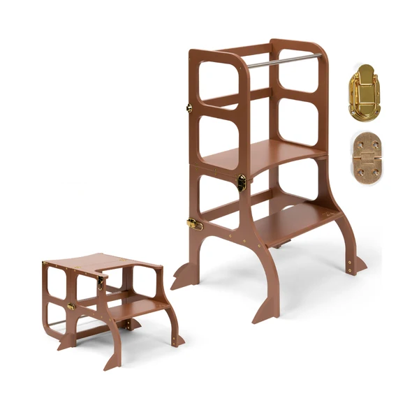 Tour d'apprentissage - table « Step'n'Sit », moka / fermoirs dorés