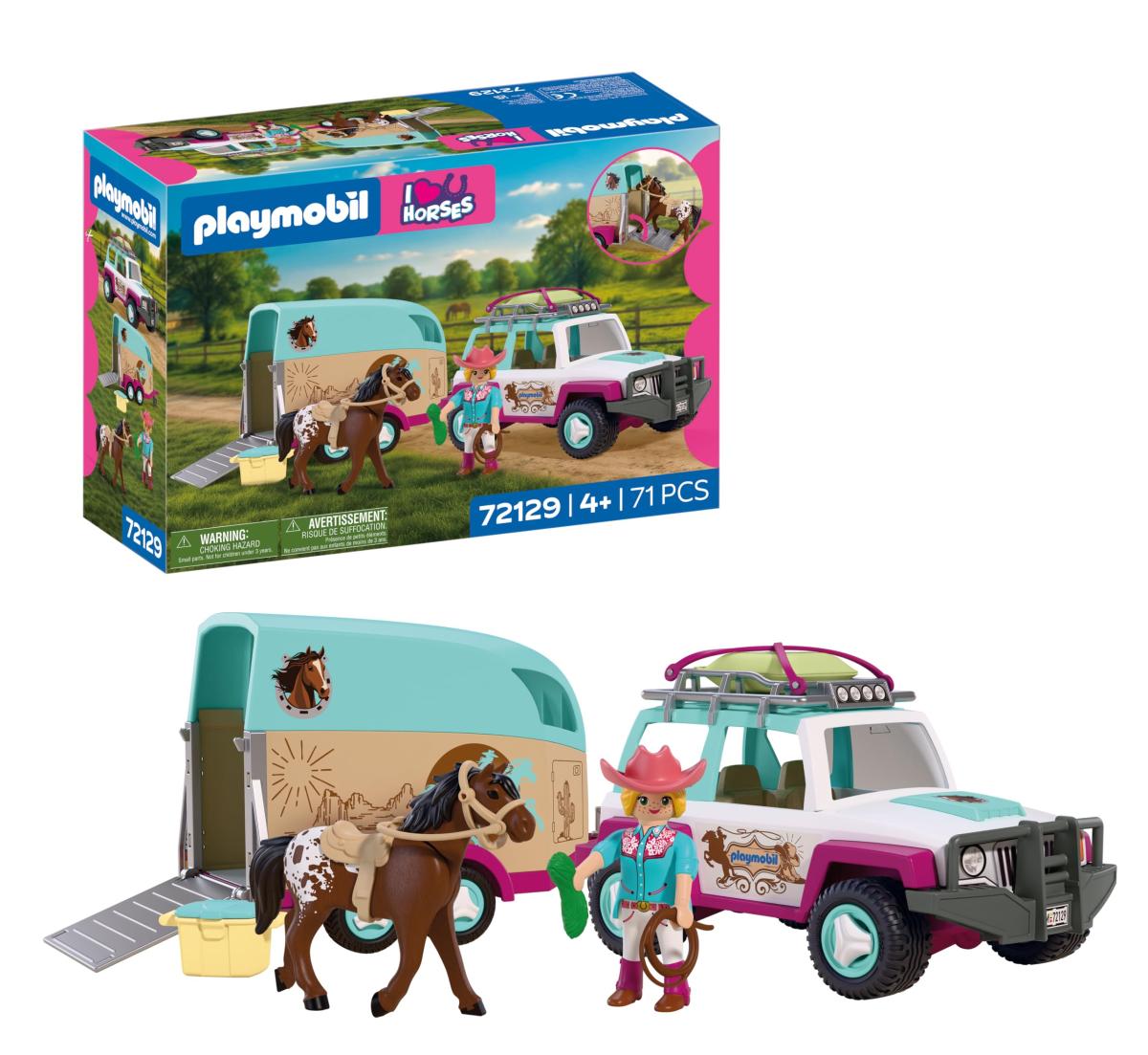 72129 vehicule avec remorque a chevaux