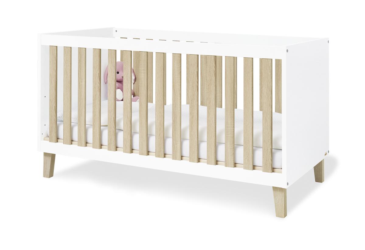 Lit bébé évolutif Lumi Pinolino 70 x 140 cm – Blanc et chêne