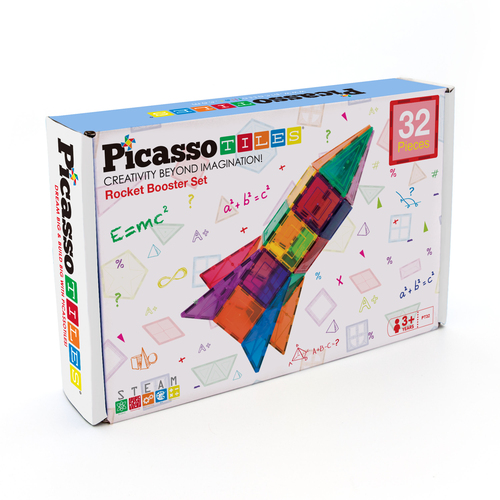 PicassoTiles Rocket Ship Magnetic Tiles 32 Pieces
