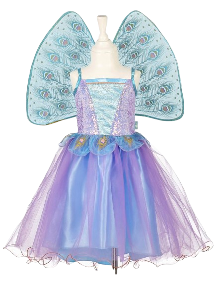 Deguisement Tamara - robe + ailes de paon - bleu 8-10 ans - 128-140 cm